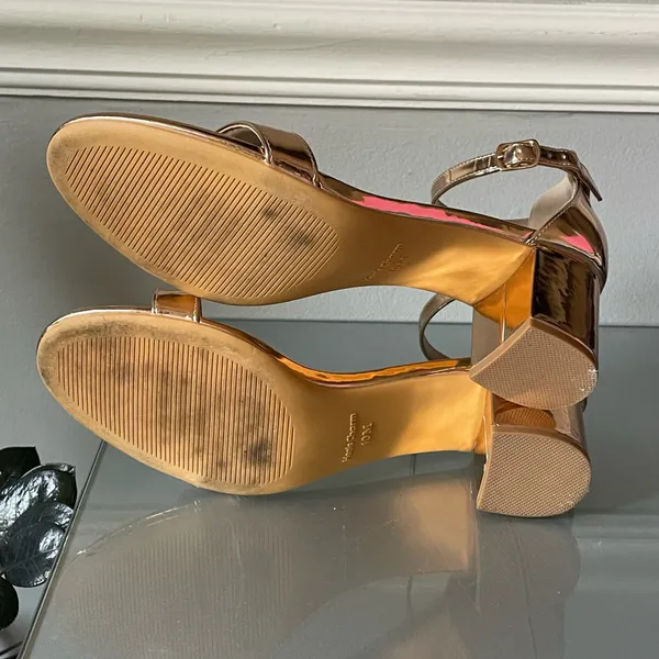 Heels Charm Gold Block Heel Sandals Size 10 - Image 5