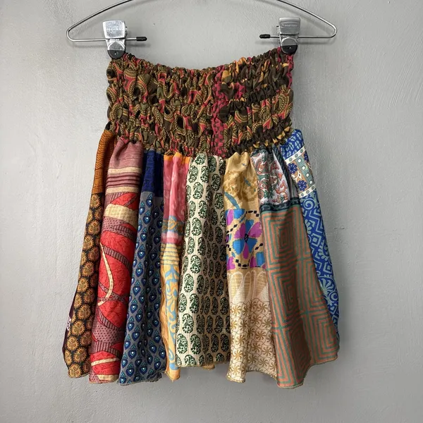 Henna Silky Mini Skirt Size Small Panel Shirred Dopamine Rave Festival Gypsy - Image 3