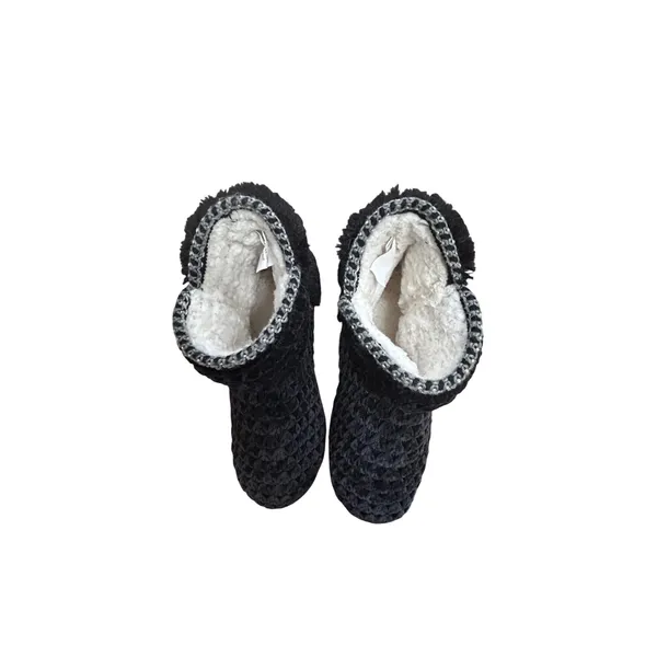 Muk Luks Cozy Black Knit Faux Fur Lined Slipper Booties Womens Size 8 - Image 11