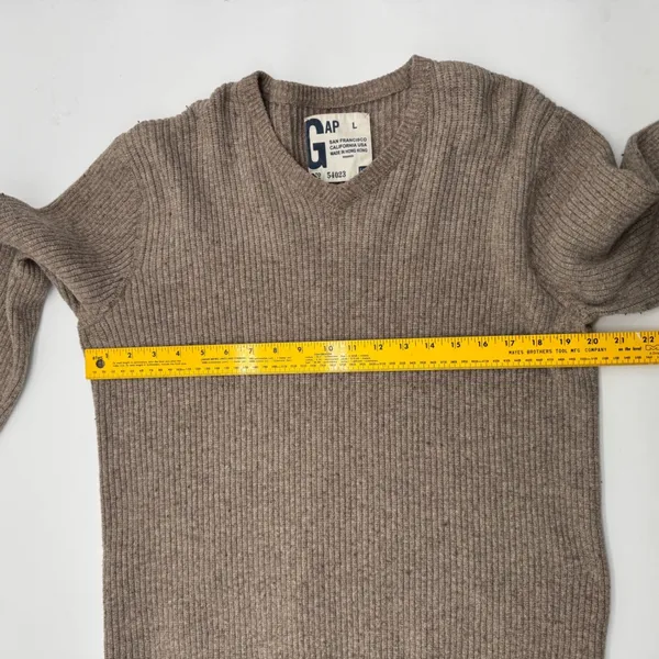 Y2K‎ Gap V Neck Ribbed Knit Sweater Tan Long Sleeve Casual Basic Swan Large - Image 6