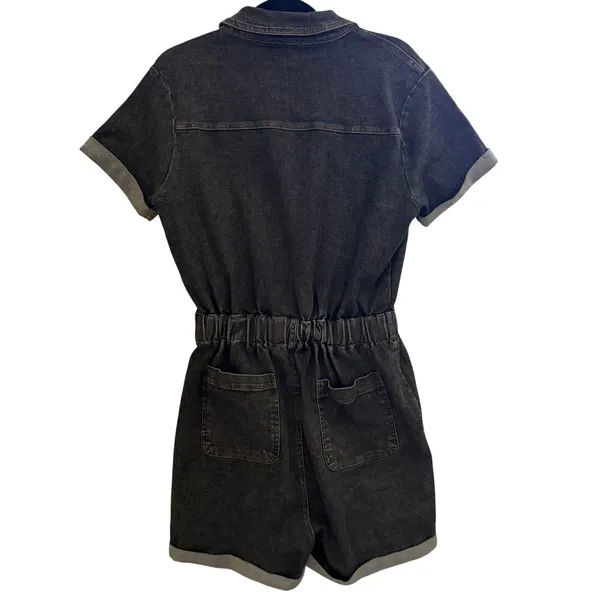 Blue‎ B Collection Sz L Denim Romper Coveralls Washed Black Utility - Image 2