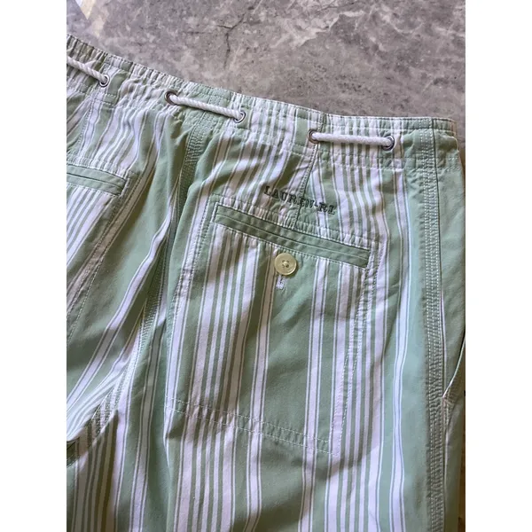 Lauren Ralph Lauren Green Striped Wide Leg Crop Pants 2P Drawstring Cotton - Image 7
