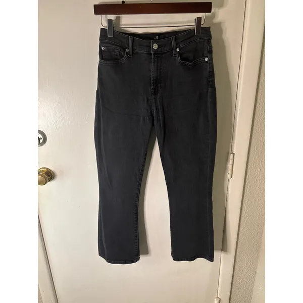 Seven For All Mankind Black Denim Cropped Flare Hi-Waist Jean 29 Preppy Casual - Image 3