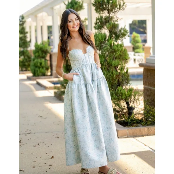 MAISON AMORY The Windsor Maxi Dress in Light Blue Size Medium - Image 3