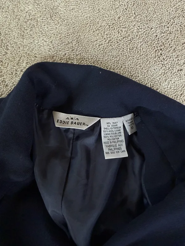 Eddie Bauer Navy Wool Double Breasted Coat Women’s Petite 10 - Image 3