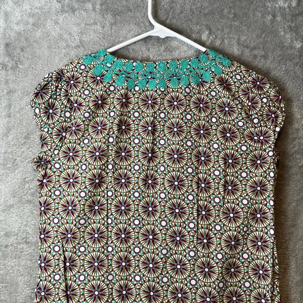 Tyler Boe Geometrical Patterned Embroidered Tunic Sz 4 100% Cotton Coastal Beach - Image 3