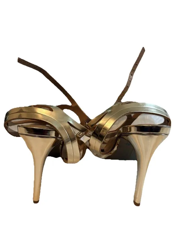 Christian Siriano for Payless Gold Strappy Stiletto Open Toe Synthetic Heels 9 - Image 5