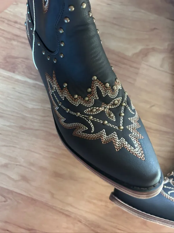 Women's Embroidery Cowgirl Western Pull On Over The Knee Boots Pointed Toe Shoes - Image 4