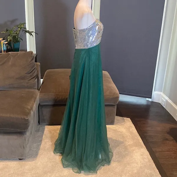 Women’s Green & Silver Full Length Prom Party Dress CorsetBack Size M (8/10) NWT - Image 6