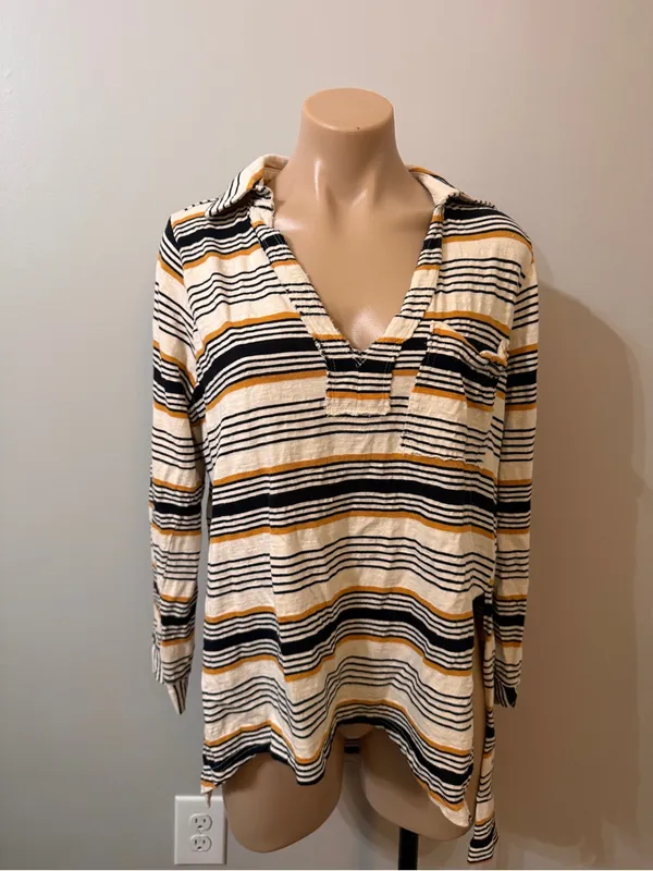Free People Beach Breaker Tunic Stripe Ivory Black XS - Image 2