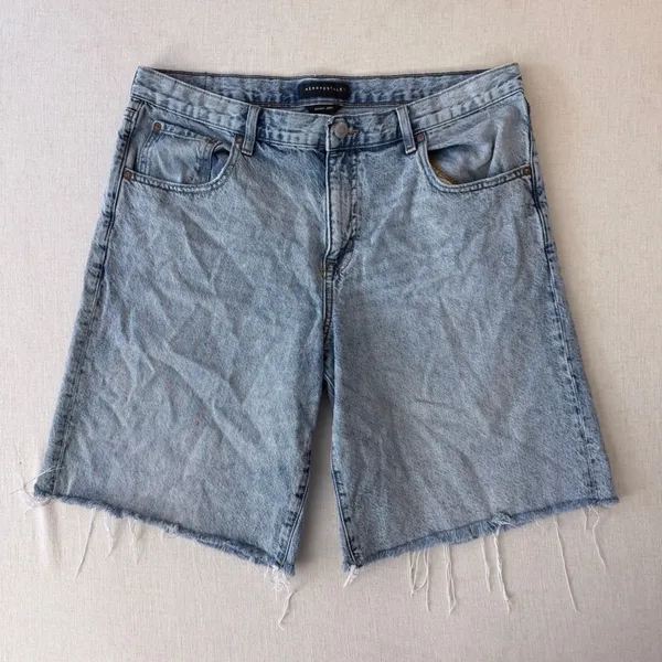 Aeropostale Baggy Jorts Denim Shorts 14 Light Wash Distressed Raw Hem Cotton - Image 7
