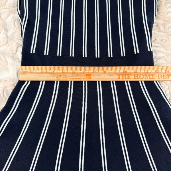 Magia USA Navy Blue White‎ Striped Knit Fit Flare Midi Dress Sleeveless Large - Image 7