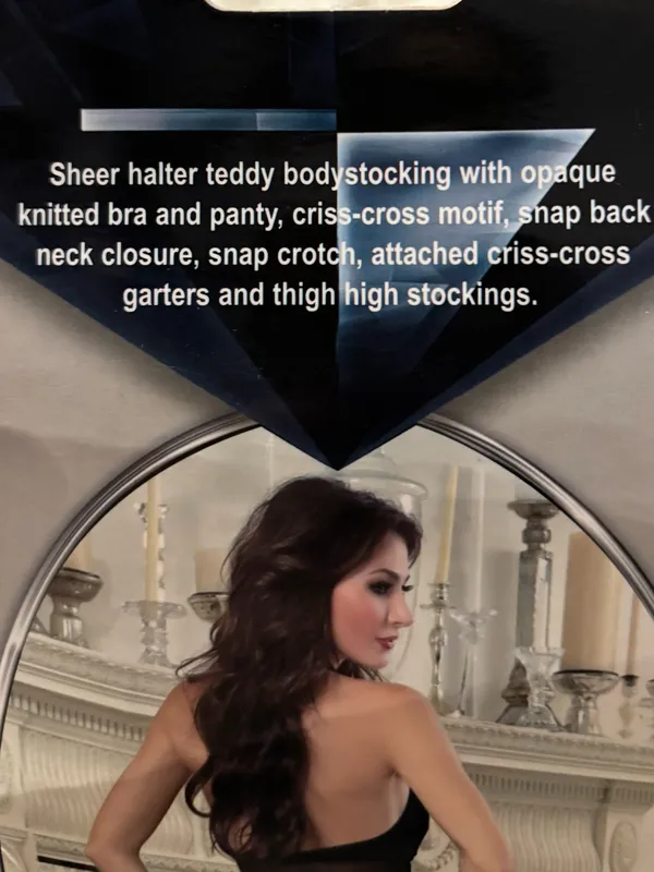 Dreamgirl Halter Chemise with Black Lace Fishnet with G-String Women’s One Size - Image 6