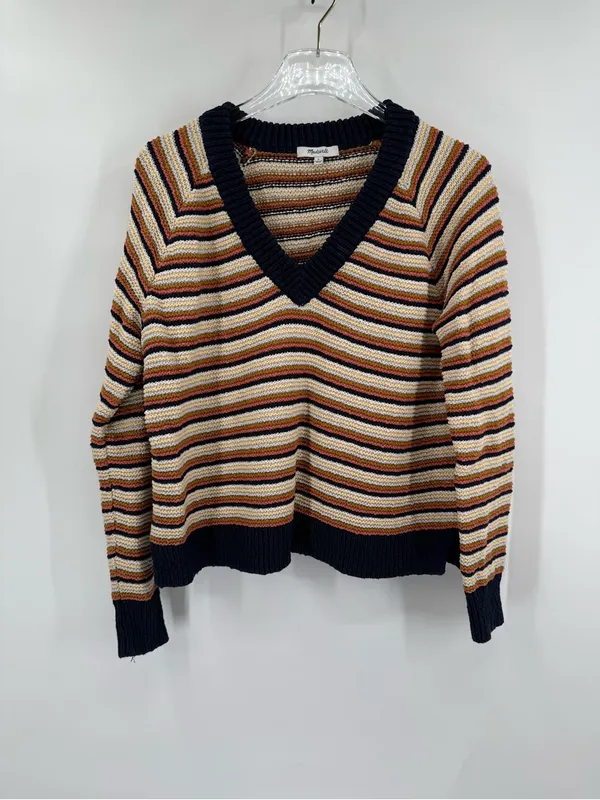 Madewell Arden V-Neck Crop Striped Multicolor Knit Sweater Size small - Image 2