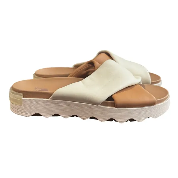SOREL Women’s Vibe Criss Cross Slide Sandals – Tan & Cream – Size 10.5 - Image 3
