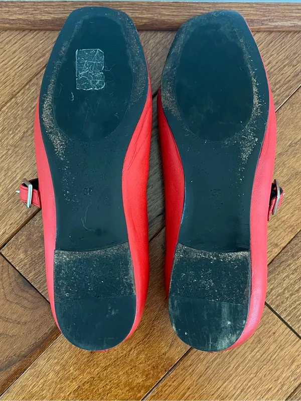 COS Red Leather Mary Jane Flats with Buckle Strap - Image 6
