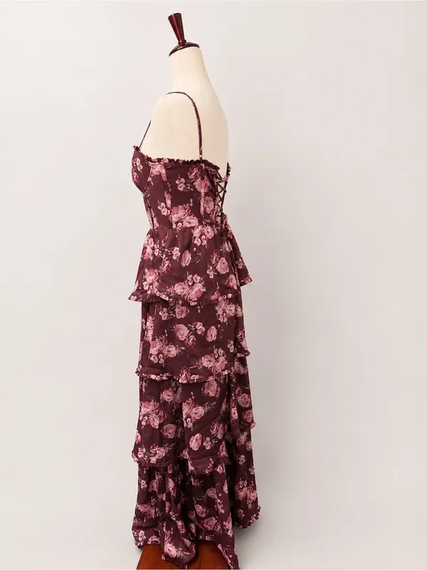 Altar’d State Stellini Wine Floral Corset Maxi Dress Small - Image 3