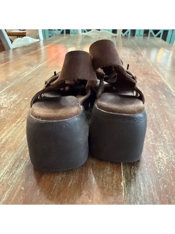 Vintage 90s Y2K Brown Leather Chunky Platform Fisherman Sandals Approx. Size 9 - Image 6
