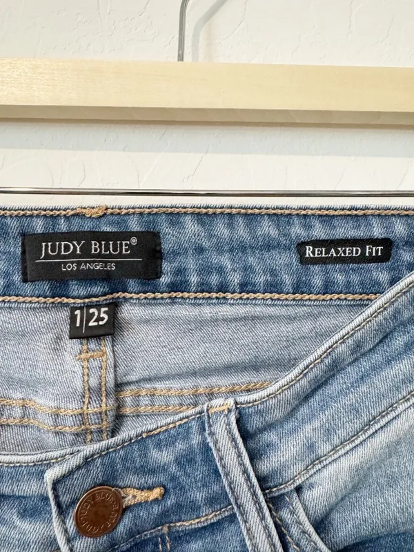 Judy Blue Jeans Size 25 Blue Mid Rise Relaxed Fit‎ Raw Hem Denim Grunge Indie - Image 4