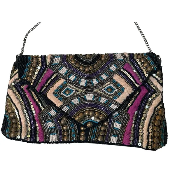 Vintage Beaded Sequin Embroidered Clutch Crossbody Boho‎ Festival Art Deco Bag - Image 3