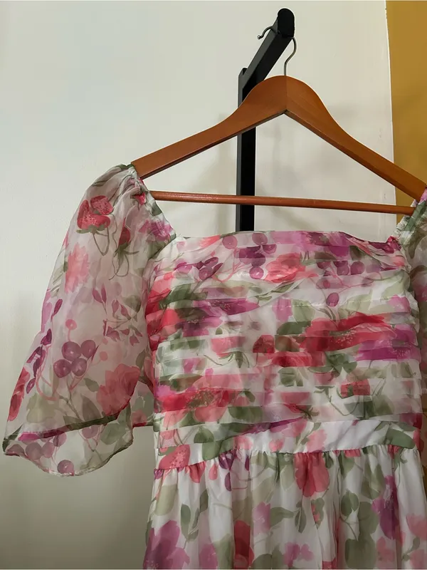 Abercrombie & Fitch Emerson‎ Angel Sleeve Midi Dress Floral Pink Green NEW Small - Image 3