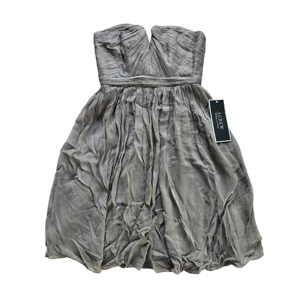 J. Crew NWT 47S Nadia Strapless Silk Chiffon‎ Dress Graphite Grey Notched Size 0 - Image 2