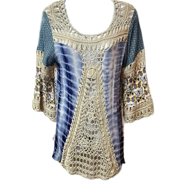 John‎ Mark Boho Crochet Butterfly Blouse Size Medium Top - Image 12