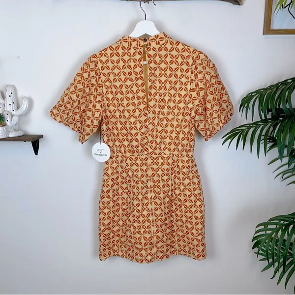 Lost + Wander Golden Dawn Orange Geometric Print Puff Sleeve Mini Dress Size S - Image 5