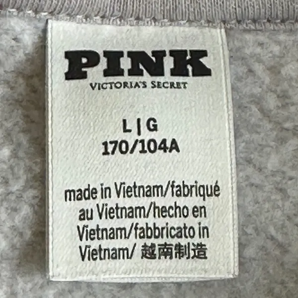 Victoria's Secret PINK Gray Varsity Patch Crewneck Sweatshirt Striped Sleeve L‎ - Image 6