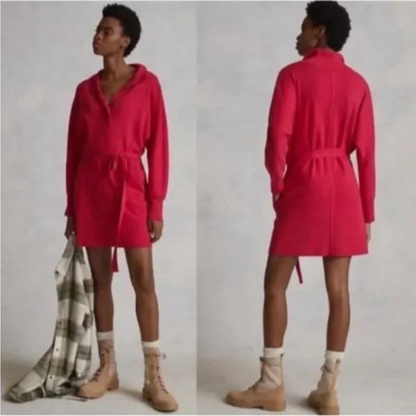ANTHROPOLOGIE Daily Practice Polo Knit Mini Tunic Dress Hot Pink Small NEW - Image 2