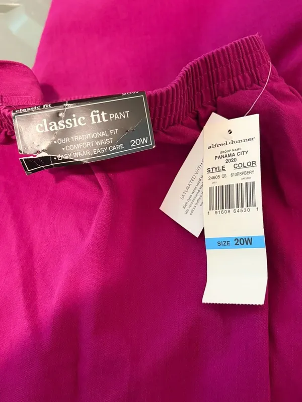 New NWT Alfred Dunner 'Panama CIty' Hot Pink Pull-On Slacks Size 20W - Image 3