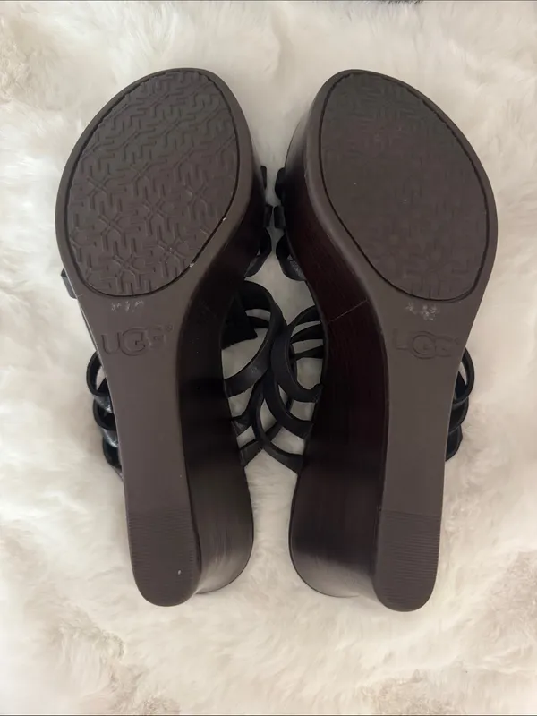 UGG Black Multi-Strap Leather Slide Sandals - Image 9