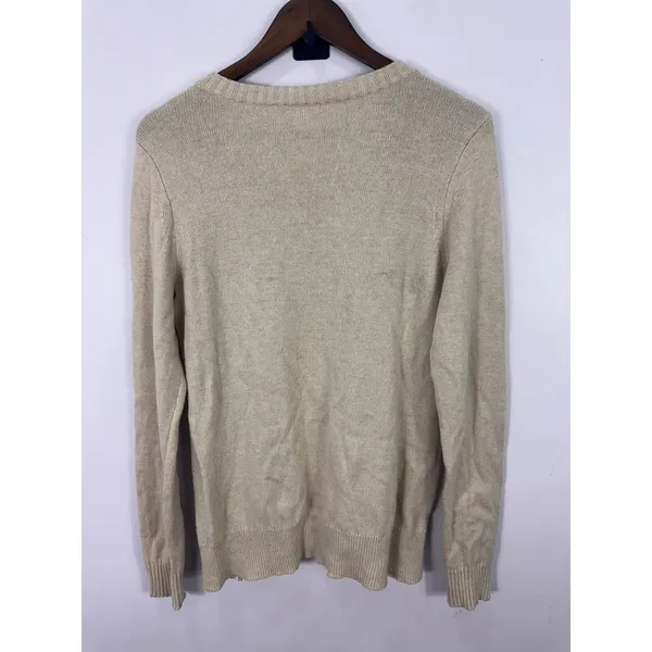 J.Crew Sweater Womens Medium Brown Beige Colorblock Merino Wool Blend Zip Detail - Image 2