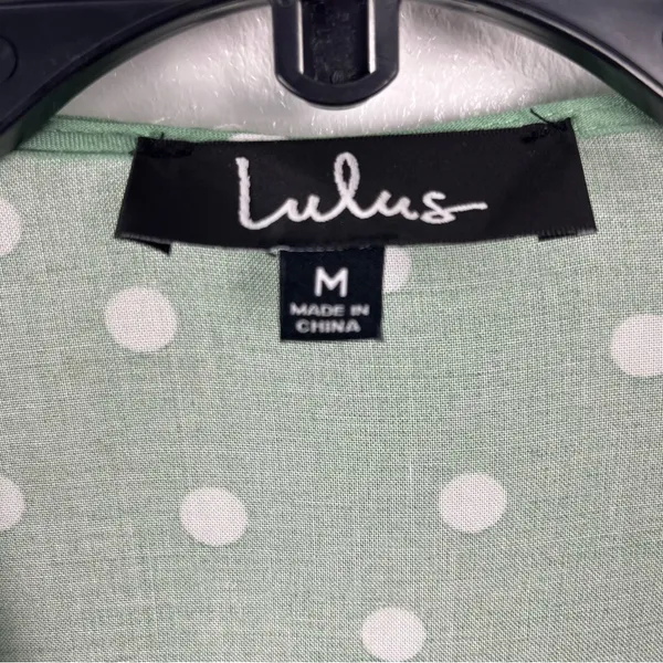 LULUS Green White Polka Dot Ruffled Sleeves Wrap Dress Size Medium Brunch - Image 3