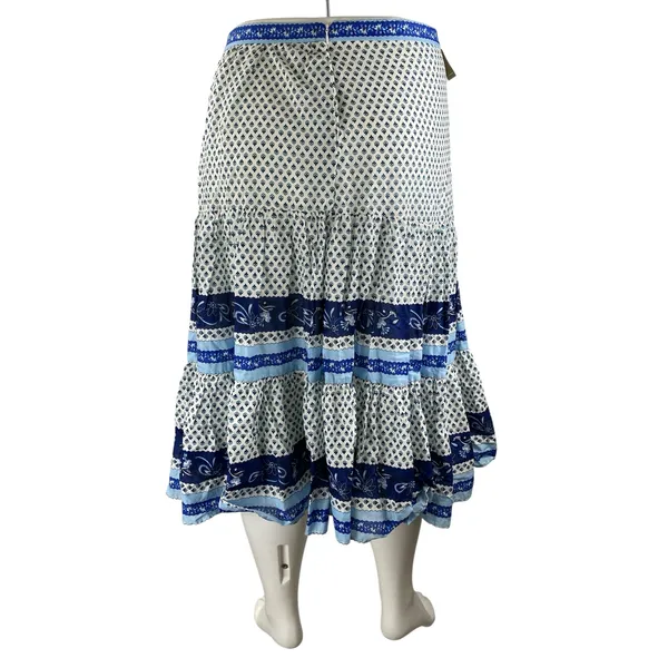 NEW J.Crew White Blue Floral High Waisted Boho Tiered A Line Midi Skirt Size M - Image 3