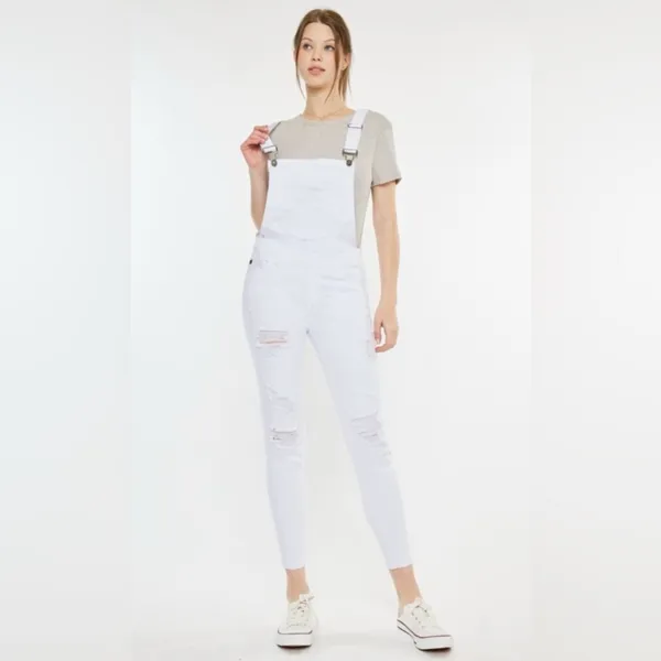 KanCan Minimalist White‎ Distressed Adjustable Stretch Topanga Overalls Size Med - Image 3