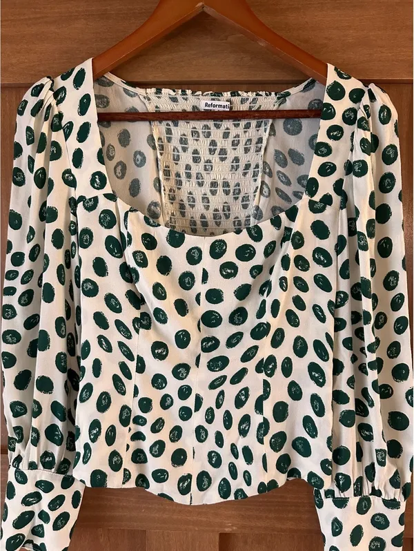 Reformation Calla Print Top Blouse In Tapioca Polka Dot Women’s size 2 - Image 5