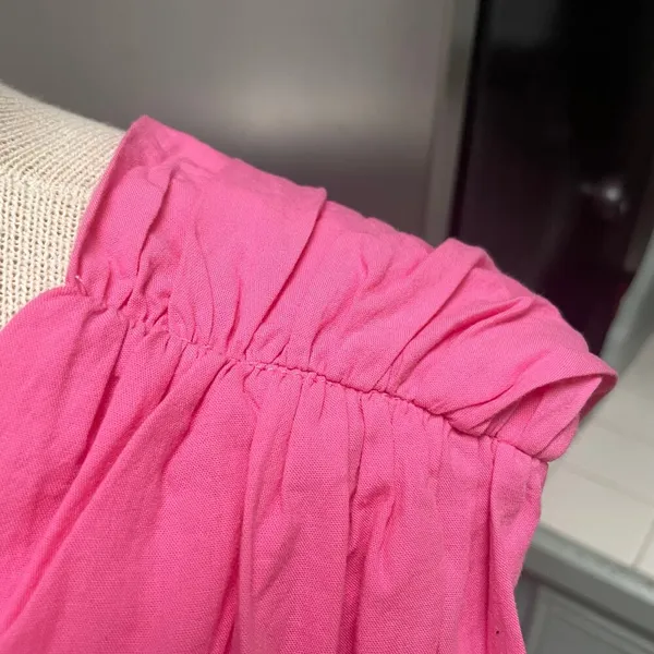 Bucket List Bright Pink V Neck Big Bow Poplin Dress Size Large - Image 5