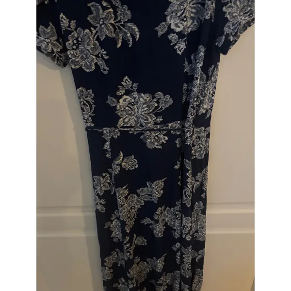 Lulus‎ Navy Blue Floral Maxi Wrap Dress Short Sleeve V-Neck Rayon XS - Image 8