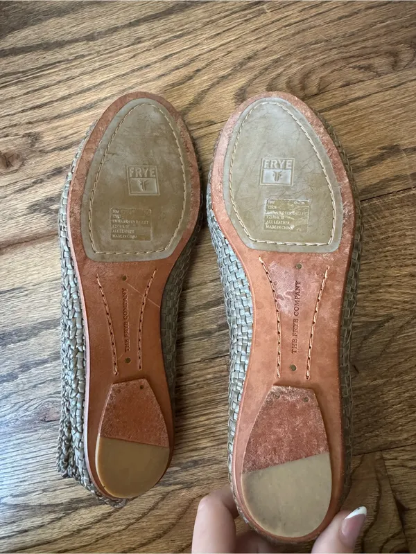 Frye Emma Woven Ballet Flat 10 Leather upper Taupe Coquette Buisness Casual - Image 2