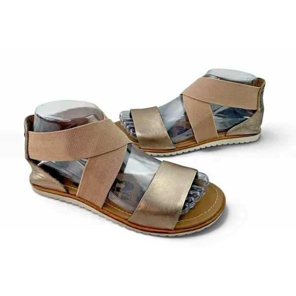 *SOREL Shoes Woman’s Size 6 Gold Tan Metallic Ella II Leather Strappy Sandals - Image 3