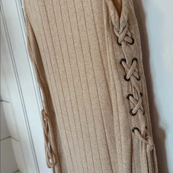 Anthropologie Beige Ribbed‎ Knit Turtleneck Sweater Dress size S EUC - Image 2