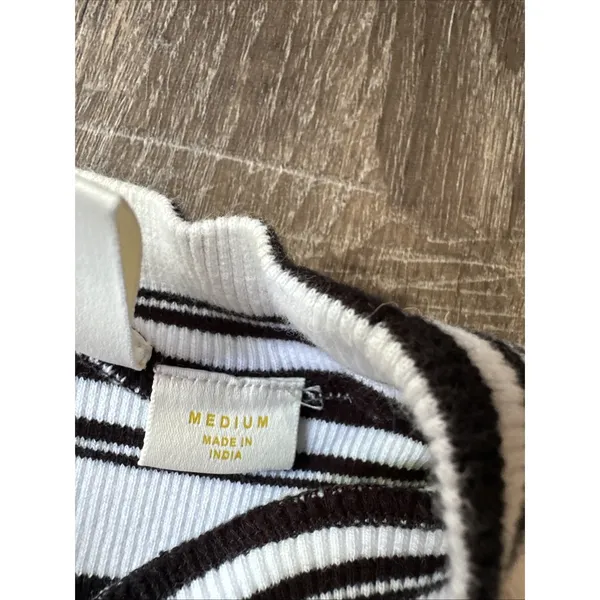 Maeve‎ Anthropologie Medium Womens Top Stretch Black White Short Sleeve Striped - Image 9