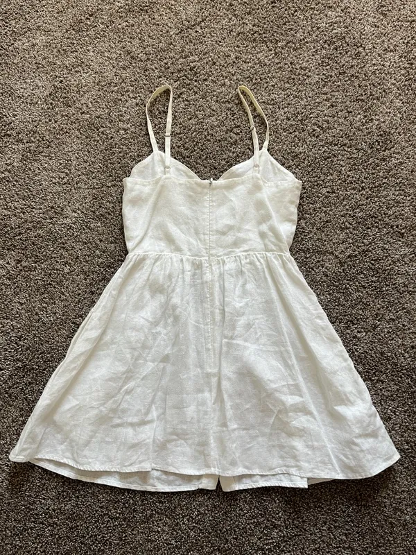 Reformation Linen Mini Dress Off White Spaghetti Straps V-Neck Button Up Size 0 - Image 8