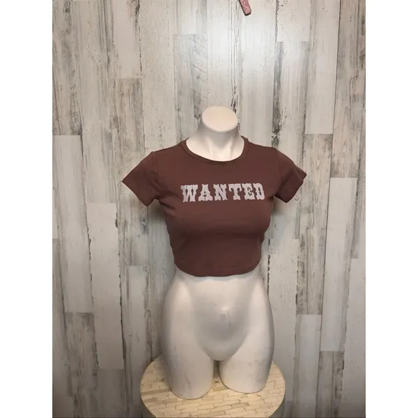 Garage Brown “Wanted” Graphic Cropped Tee – Size Medium - Image 2