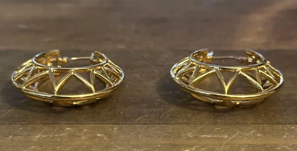 Gold Tone Geometric Puffed Hoop Earrings - Image 2