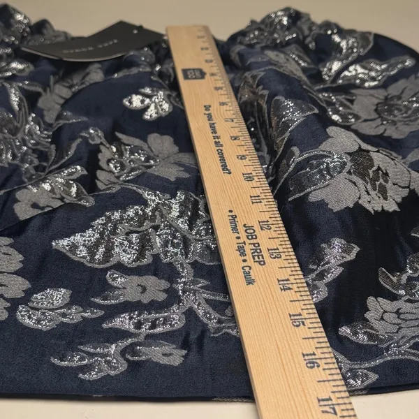 Zara Woman Navy Silver Floral Jacquard Metallic Mini Skirt Elastic Waist Size‎ M - Image 6