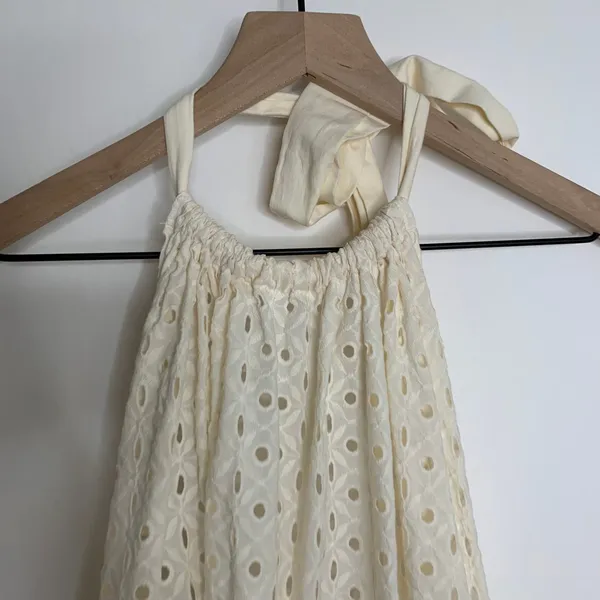 Vitamin A Off White Halter Top Maxi Cover Up Eyelet Swim Dress Womens Medium - Image 9