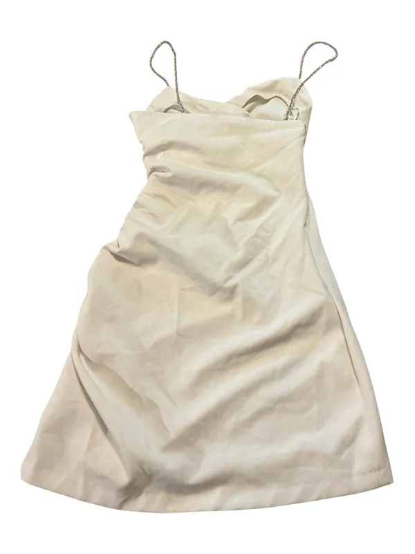 ZARA Asymmetric Satin Effect Ruched Mini Dress with Rhinestone Straps – White/Ecru, Size S - Image 2