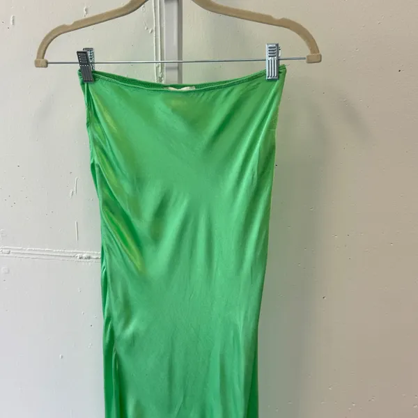 Topshop Green Satin Bias Cut Midi Skirt High Waisted Emerald US 0 - Image 3